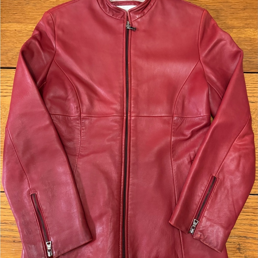 Vintage Jones New York Cherry Leather Jacket Size Petite Small